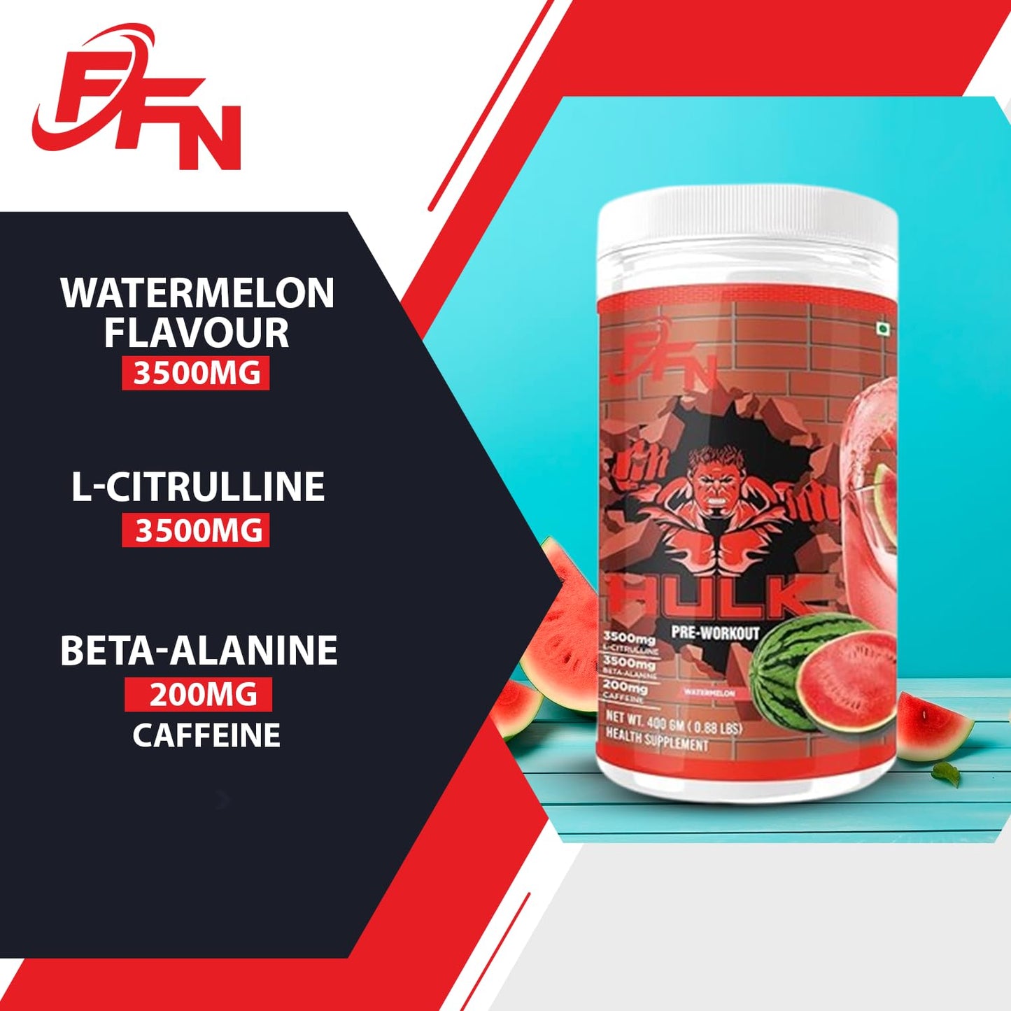 Fitness Freak Nutrition Pre-Workout (30 Servings) Premium Supplement for Enhanced Focus, Strength, Energy, and Pump 100% Dope-Free, Banned Substance Tested, 400g - Watermelon