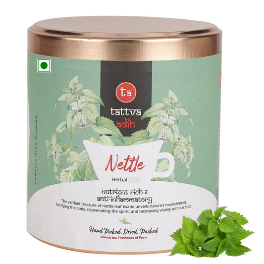"Tattva Adih Himalayan Stinging Herbal Nettle Leaf Infusion | 50 grams, 30+ Cups I Brain Health, Hair Growth & Digestion | Caffeine-Free Nettle Leaves in Airtight Tin "