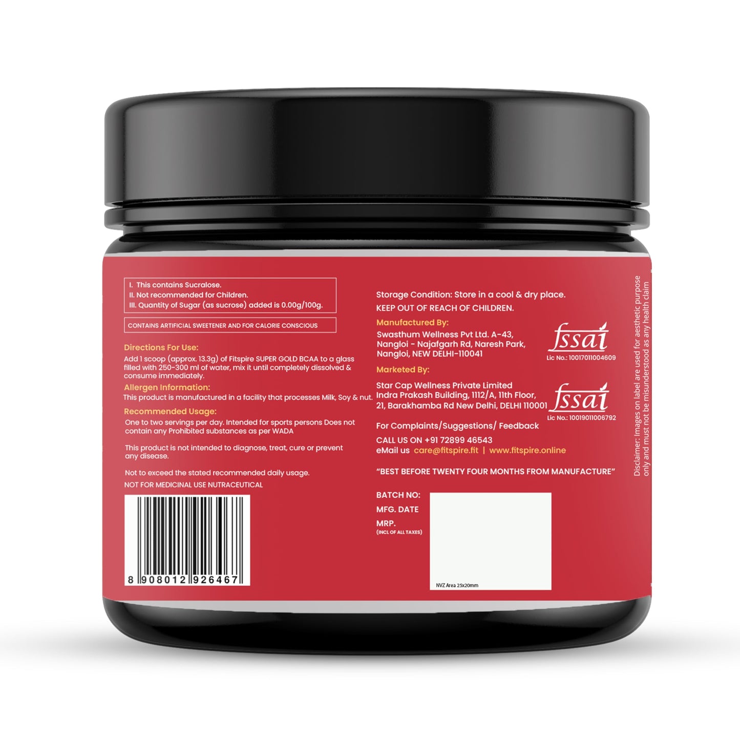 Fitspire Super Gold BCAA For Men & Women | 5.2 Gram BCAAs | Zero Added- image 2