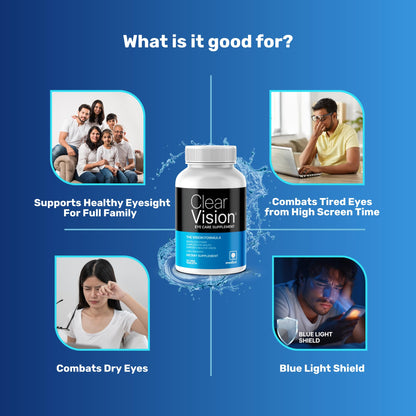 Medzzi Clear Vision Eye Care Tablets | Lutein, Zeaxanthin, Bilberry, Astaxanthin | Digital Eye Strain, Dry Eyes & Blue Light Support | Daily Eye Multivitamin | 30 Veg Tablets