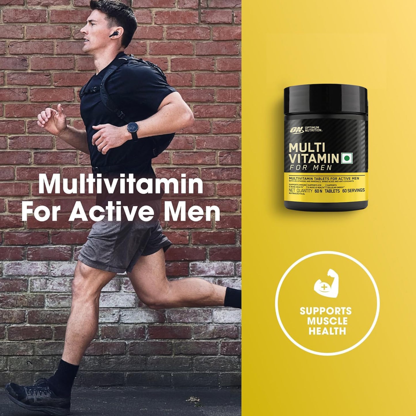 OPTIMUM NUTRITION (ON) Multivitamin for MEN,60 Tablets, 26 Vitamins & Minerals and (ZMA) Zinc Magnesium Aspartate - 60 Capsules, 1 count