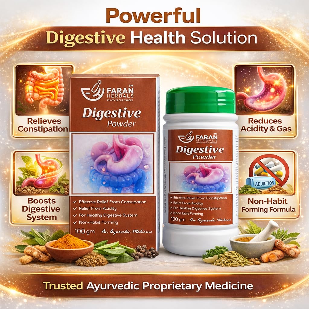 FARAN HERBALS Ayurvedic Digestive Powder | Herbal Supplement with Triphala, Senna & Ajwain | Helps Relieve Constipation, Acidity & Gas | Digestive Churna for Gut Health | 100g
