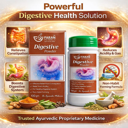 FARAN HERBALS Ayurvedic Digestive Powder | Herbal Supplement with Triphala, Senna & Ajwain | Helps Relieve Constipation, Acidity & Gas | Digestive Churna for Gut Health | 100g