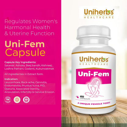 Uniherbs Uni Fem Capsule Stop Heavy Period Flow Clotting Period Pain for Women, Ayurvedic Medicine For Men and Women(60 Capsule) (1)