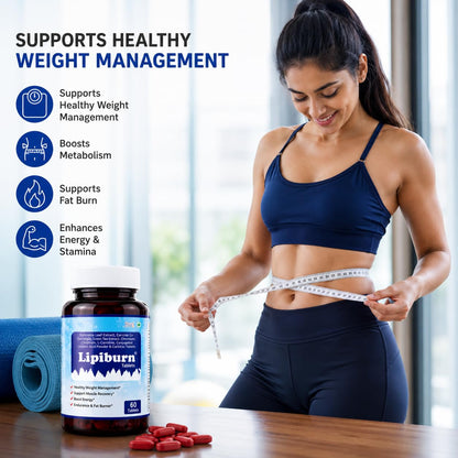 Lipiburn Fat Burner & Weight Management Tablets for Men & Women | Energy Booster & Metabolism Support | Gymnema, Garcinia Cambogia & Green Tea Extract | Supports Muscle Recovery | 60 Tablets