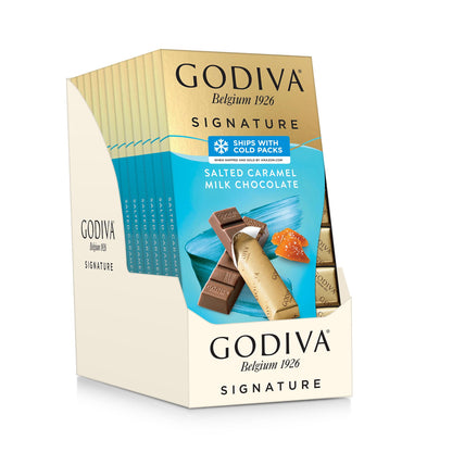 GODIVA Signature Salted Caramel Milk Chocolate Mini Bars 90g With Free Flavourito Kunafa Pistachio Chocolate Bar, 20g By Decadent Foods (Imported Turkey)