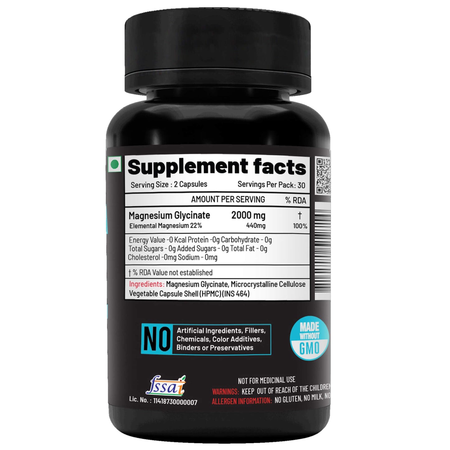 NutriJa Magnesium Glycinate 2000mg Supplement | Contains Elemental 22% (440mg) Per Serving - Superior Absorption & High Potency - 60 Veg Capsules