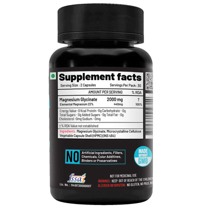 NutriJa Magnesium Glycinate 2000mg Supplement | Contains Elemental 22% (440mg) Per Serving - Superior Absorption & High Potency - 60 Veg Capsules