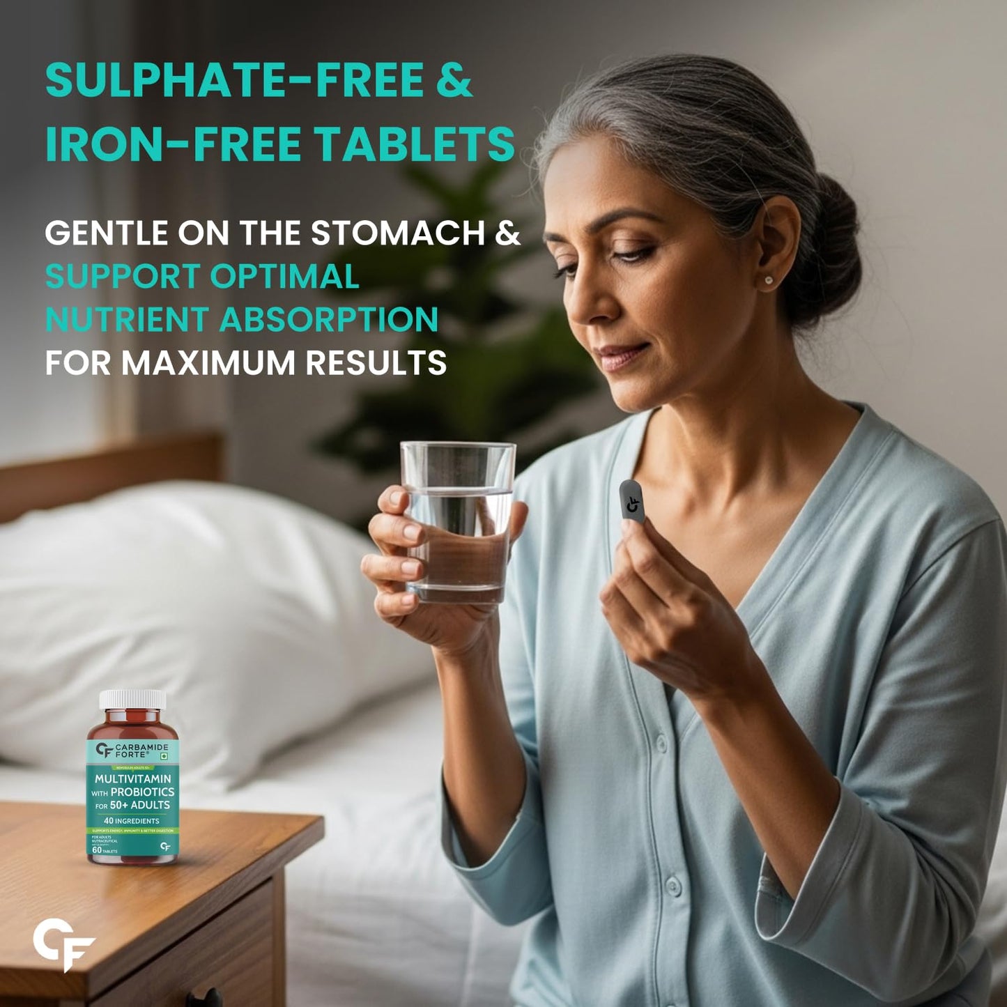 Carbamide Forte Multivitamin Tablets For Adults 50+ | Multivitamin for senior citizens 50 plus | Multivitamin 50 plus With Probiotics To Support Immunity & Energy Levels - 60 Veg Tablet