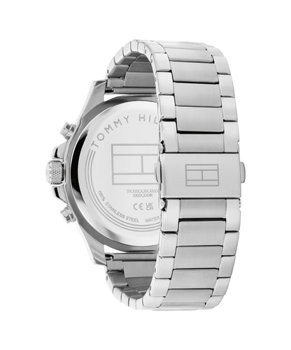 Tommy Hilfiger Men's Multifuction Stainless Steel Bracelet Silver Band, Black Dial Analog Watch