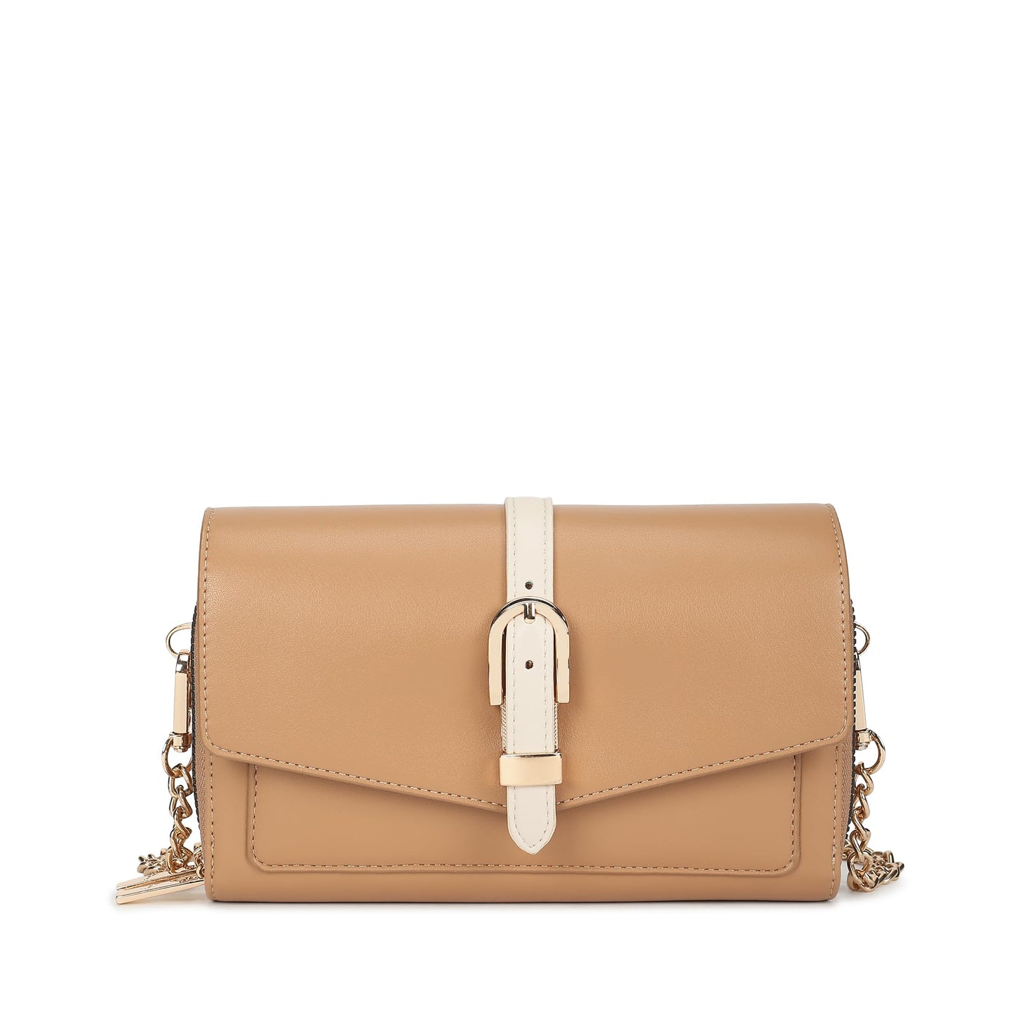 Fastrack Buckle Belle Sling | Faux-Leather Women’s Handbag | Buckle-Detail Flap, Two Compartments, Card Slots, Zipper Pocket & Chain Strap