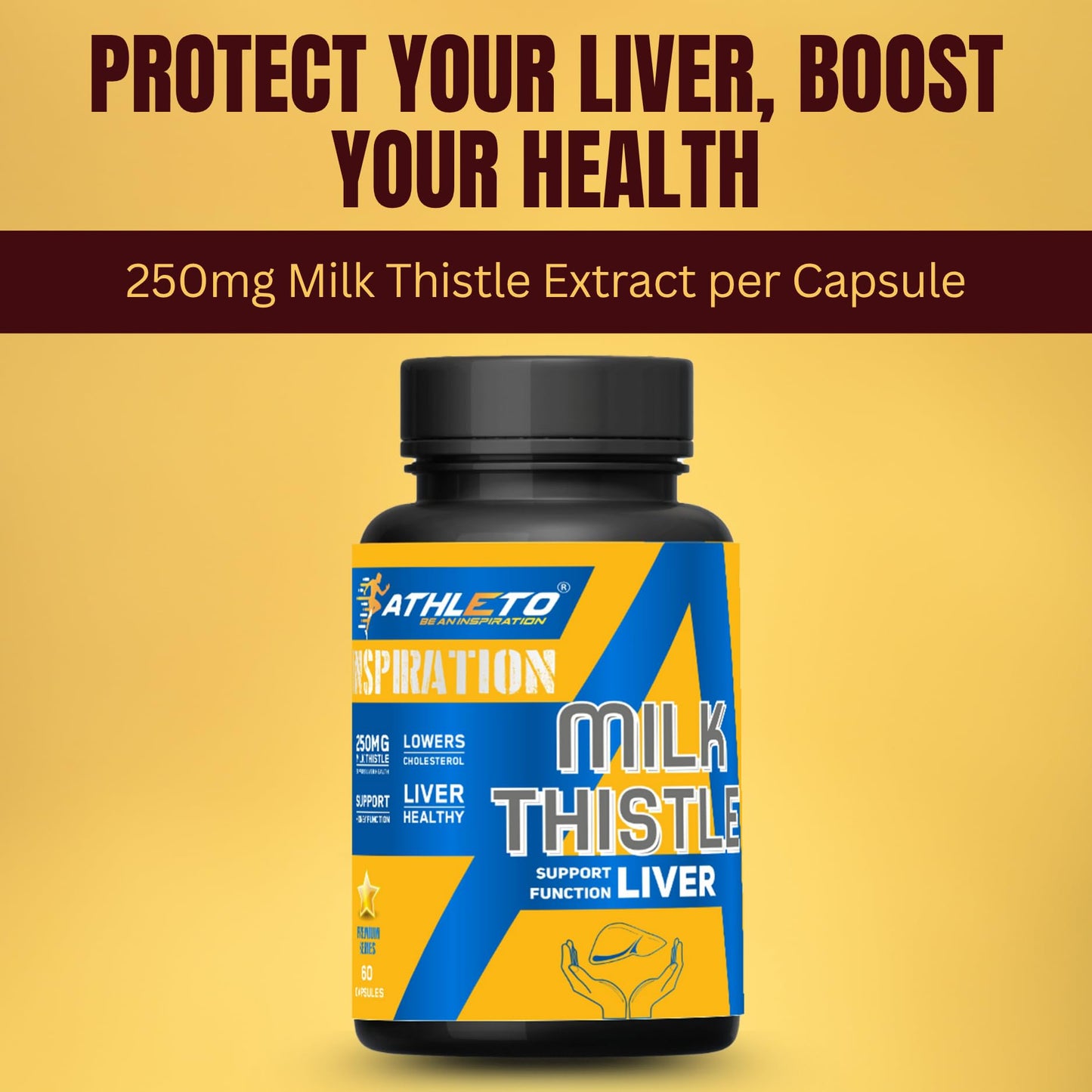 Athleto Milk Thistle 250mg | Liver Support Supplement | Helps Detox, Boosts Digestion, Lowers Cholesterol & Supports Liver Health | 60 Vegetarian Capsules