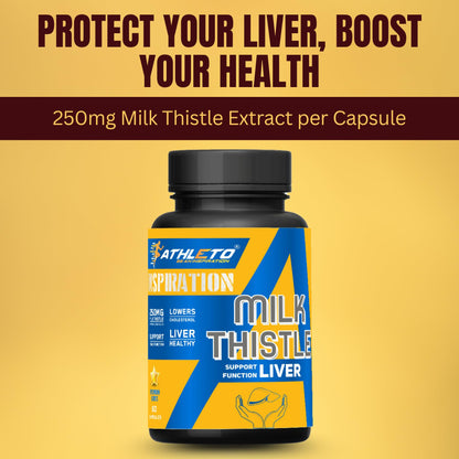 Athleto Milk Thistle 250mg | Liver Support Supplement | Helps Detox, Boosts Digestion, Lowers Cholesterol & Supports Liver Health | 60 Vegetarian Capsules