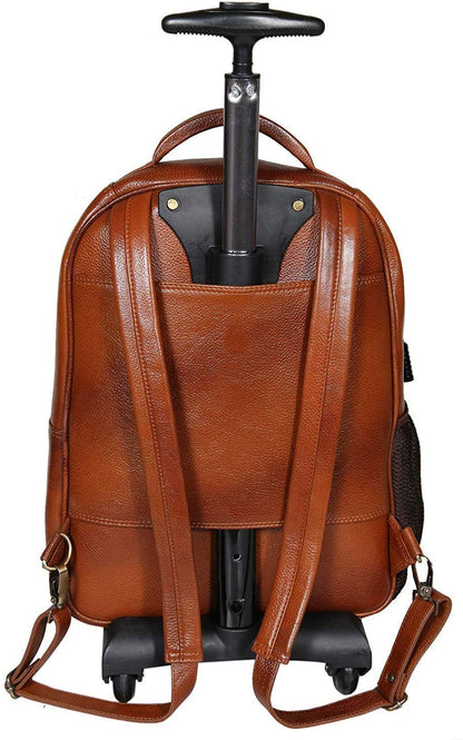 Da leather villa Leather Backpack For men office use (H 17x L 12x W 6) Inches with 16 inches laptop compartment (Tan Trolley)
