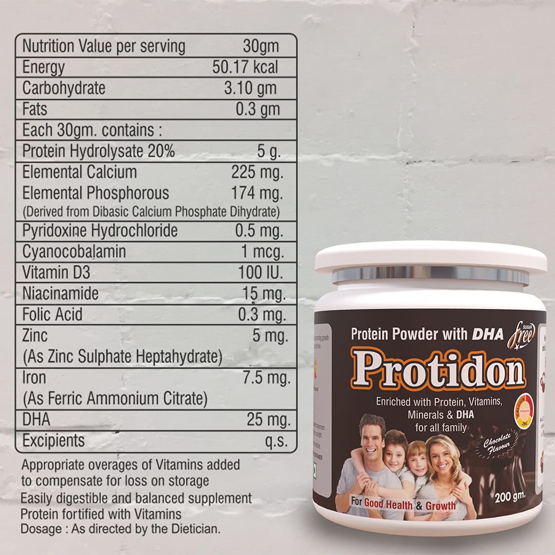 Ultra Health care Protidon Sugar Free Protein With Dha,Blend Of Protein |For Muscle Growth,Mass Gain-200 Gm