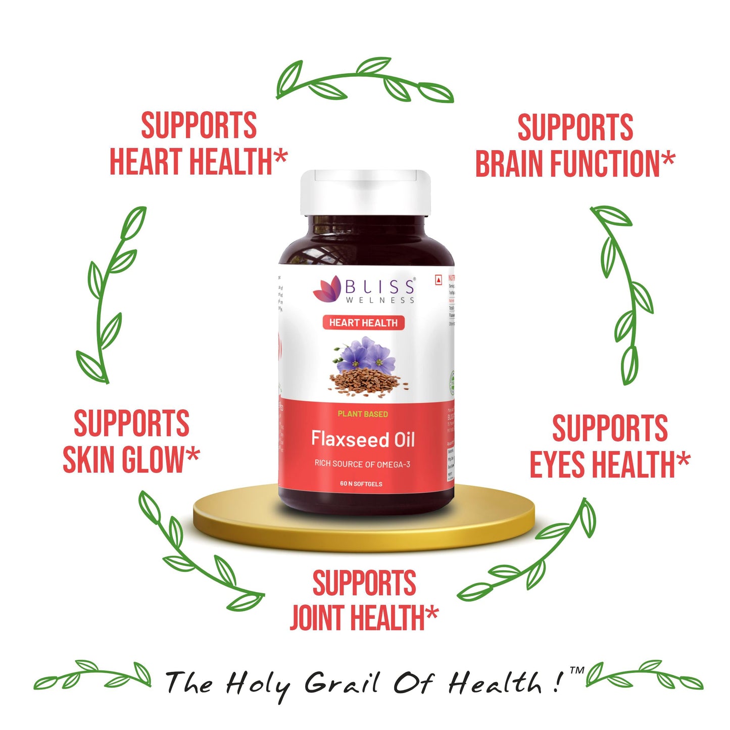 Bliss Welness Organic Flaxseed Oil 2000MG Omega 3 6 9 Cold Pressed Hear- image 4