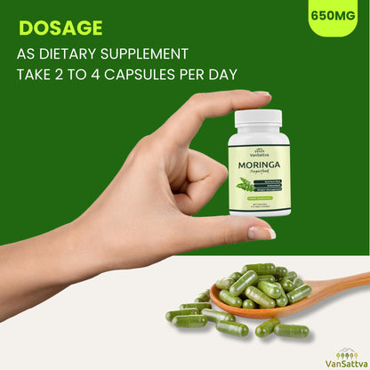 Vansattva Moringa Oleifera Capsules – Natural Leaf Powder Supplement | Plant-Based | 60 Veg Capsules