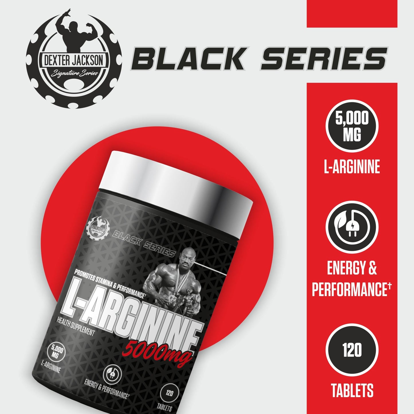 Dexter Jackson Signature Series Black Series L-Arginine - 5000Mg | Health Supplement | 30 Servings, 120 Tablets