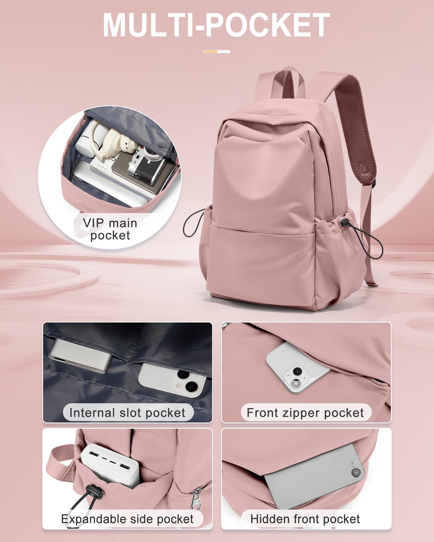 UPPACK Casual Backpack School Backpack, Pink