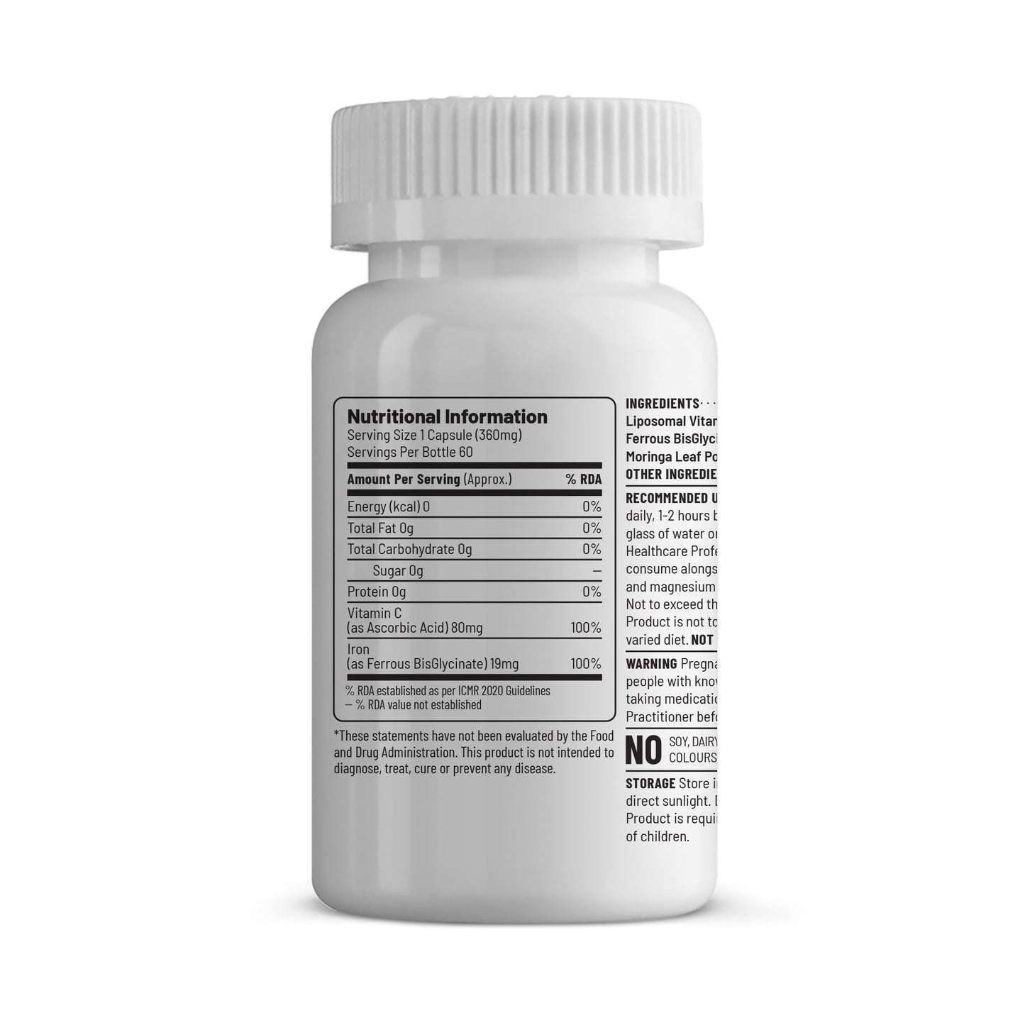 Unived Men’s Iron Supplement | 21mg Ferrous Bisglycinate + 80mg Liposomal Vitamin C | 100% RDA Iron & Vitamin C | High Absorption, Gentle on Stomach | Vegan | 60 Capsules
