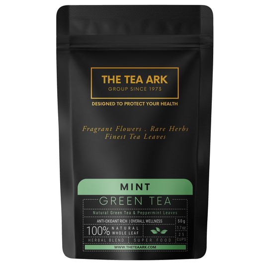 The Tea Ark Mint Green Tea (50 Gm) Pouch Loose Leaves | Natural Herbal Tea | Whole Leaf Blend (25 Servings)