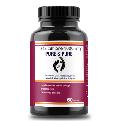 Pure & Pure Healthcare L-Glutathione Capsules with Vitamin C & Grape Seed Extract, Biotin Vitamin E, Alpha Lipoic Acid For Glowing Skin Help Reduce Free Radical Damages Pack of 2 | 120 capsules 1000mg