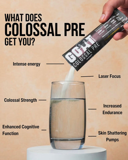 GOAT Fit Colossal Pre | PreWorkout Powder 200mg Caffeine 3.5g Beta-Alanine 3g Citrulline 1.5g Arginine 1g Creatine with Himalayan Pink Salt (12gm Single Serving, Masala Lemonade)