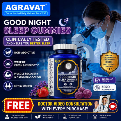 AGRAVAT® Good Night Sleep Gummies - helps you Better Sleep and Non-Addictive | Wake Up Fresh & Energetic | Muscle Recovery & Nerve Relaxation for Men & Women | ZERO Added SUGAR | 30 Gummies