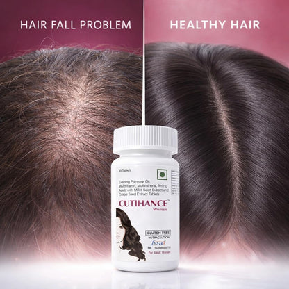 Cutihance Tablet, Hair Growth Supplement Complex with Evening Primrose Oil, Multivitamin, Multimineral, Amino Acids, Grape Seed Extract, Beta-Sitosterol, Tablets, For Strong and Shiny Hair (Women)