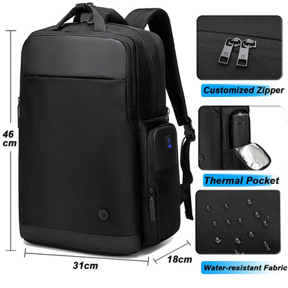 ah arctic hunter Golden Wolf Office Backpack for Men 26-38L TSA Lock Expandable Clothing Pocket Anti-theft Bag with Lock USB Port 17.3" Business Laptop Backpack for College Daily, Black