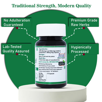 Lebrostone Moringa Capsules | Ayurvedic Superfood for Energy, Immunity & Detox | 45 Veg Capsules