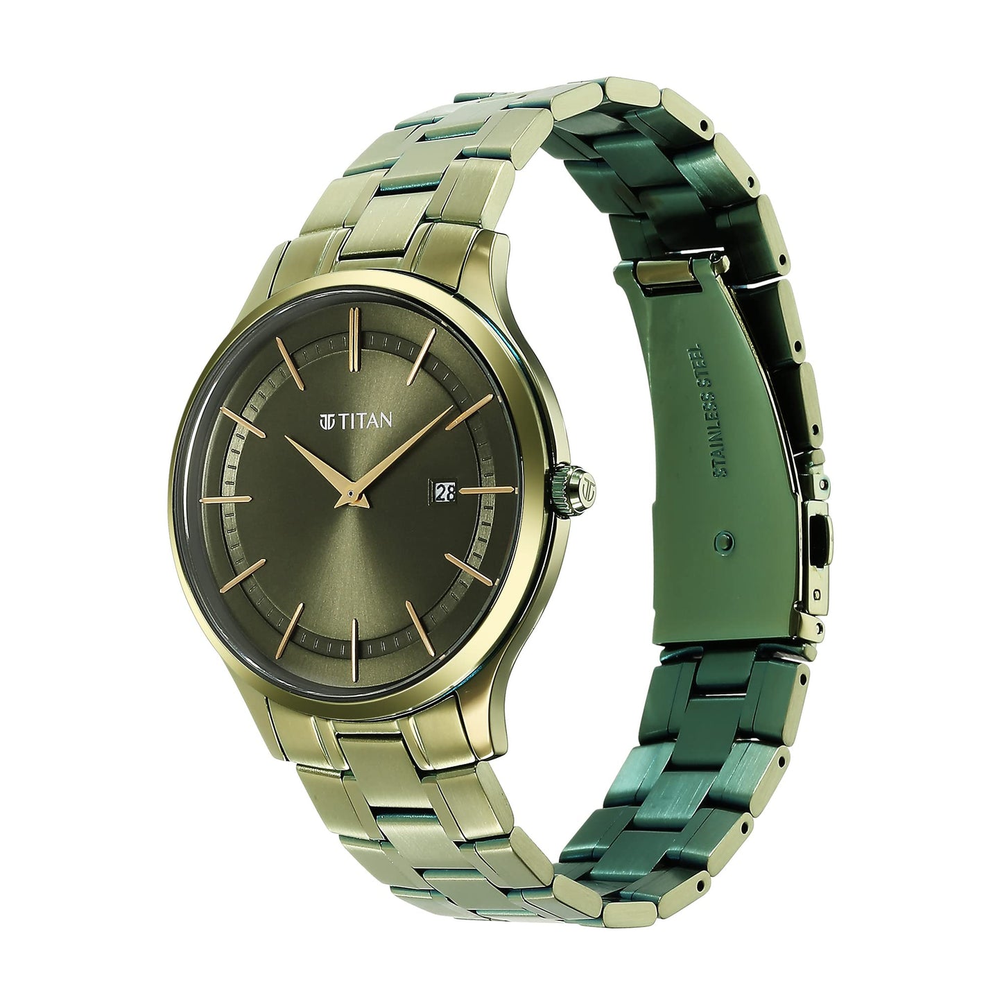 Titan Classique Slimline Quartz Analog with Date Olive Green Dial Metal- image 4