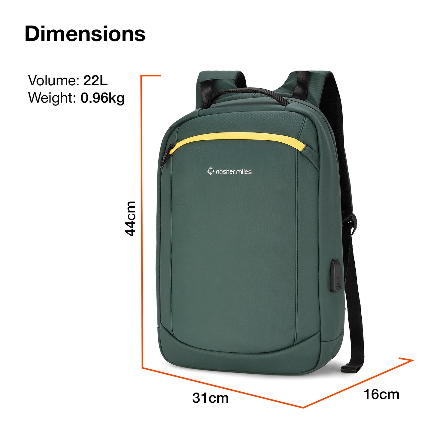 Nasher Miles Queens Passenger Workpack 22 Liters Water Resistant, Padded, Premium Reversed Polyester Olive Green Laptop Backpack | USB charging| Unisex | Ideal For Office