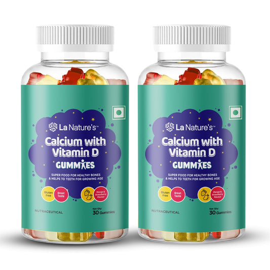 La Nature's Calcium and Vitamin D Gummies for Kids 60 Days Pack, Support Strong Bones, Joints & Muscles, For Healthy Teeth, Vegetarian (Mango & Strawberry Flavor)