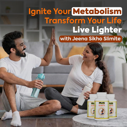 Jeena Sikho Slimite | Ayurvedic Supplement For Gut Health And Burns Calories | Naturally Blended With Harar, Ajwain, And Chitrak Mool | Herbal Remedy To Improve Metabolism, 60 Capsules
