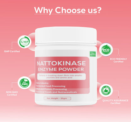 Bioven Ingredients Nattokinase Enzyme Powder Non-GMO, Dietary Supplements/Food and Beverages, Broad pH Range of Activity, Excellent Thermostability, Hydrolyse Fibrin, No Filters/Binder