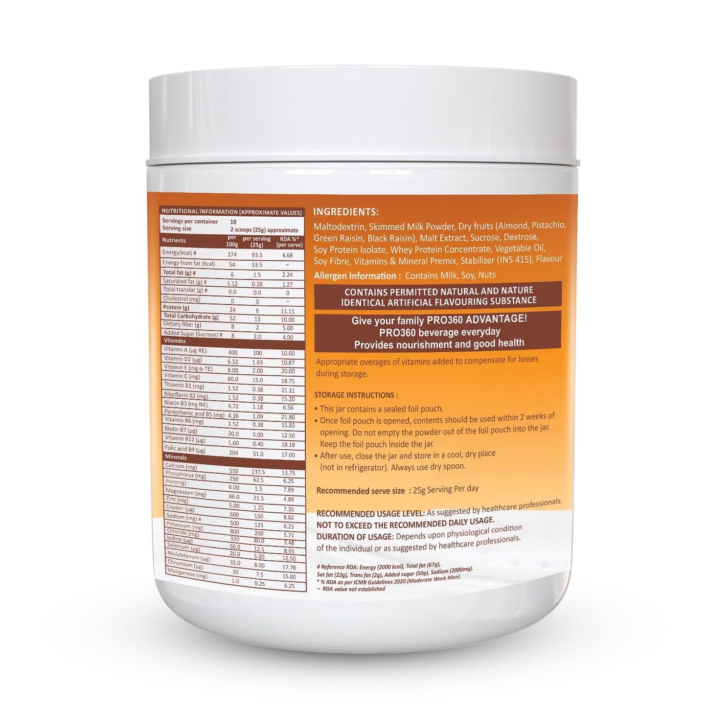 Pro360 Dry Fruits Protein Powder With Natural Dry Fruits With Immunity Boosters - Zinc, Vitamin C, Vitamin D (250g+250g) Pack of 2