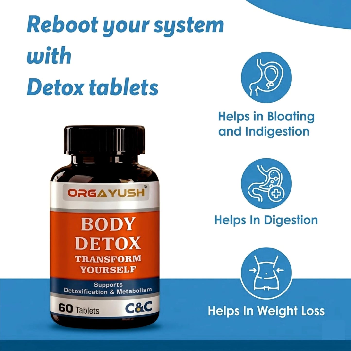 ORGAYUSH Body Detox Tablets for Daily Wellness – Herbal Supplement for Digestive Support, Liver Function, Immunity & Metabolism Support with Antioxidants (Pack of 1)
