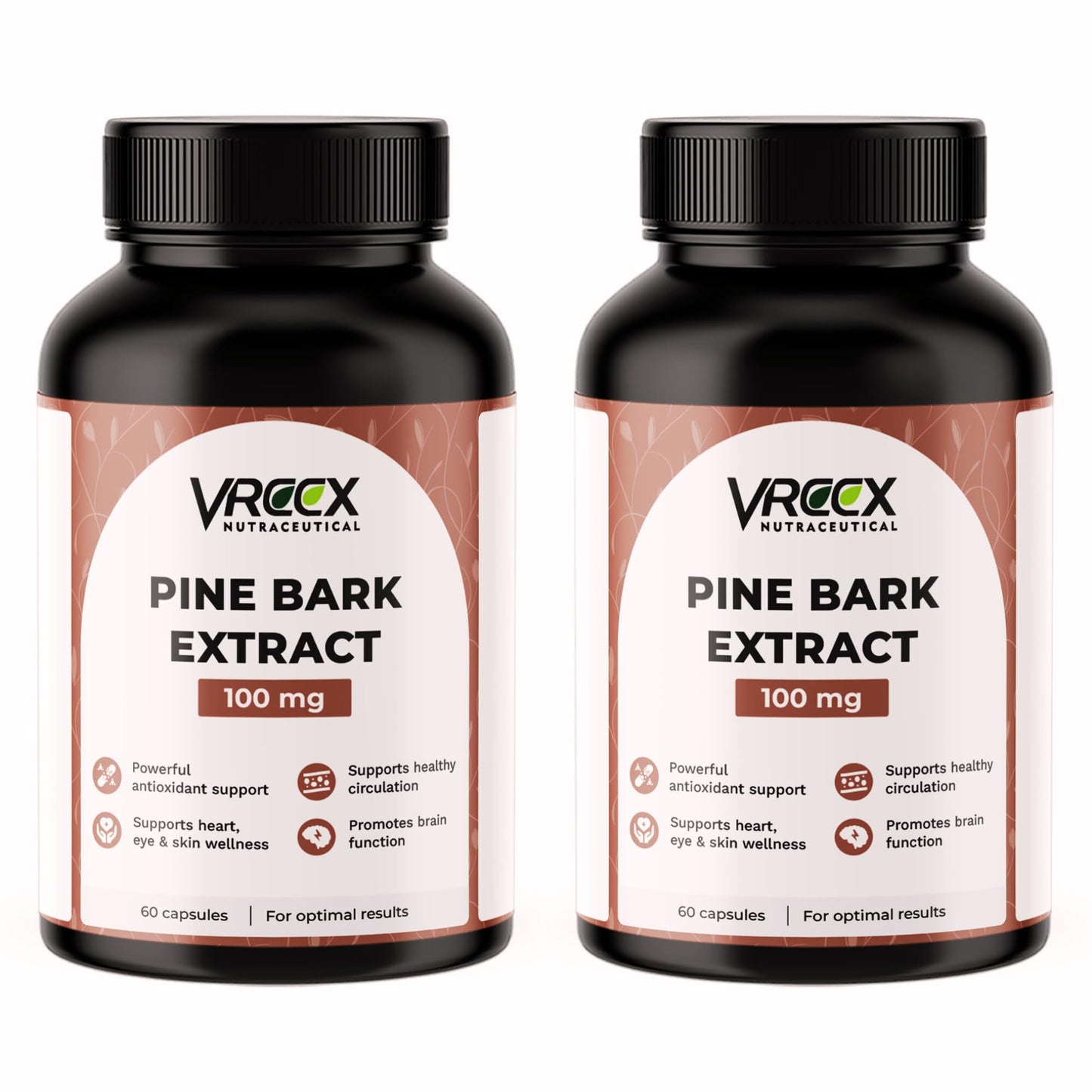 VREEX Pine Bark Extract 100mg Capsules | Natural Antioxidant Support | Helps Maintain Circulation, Skin & General Wellness | Herbal Supplement- 60 Veg Capsules (Pack of 2)