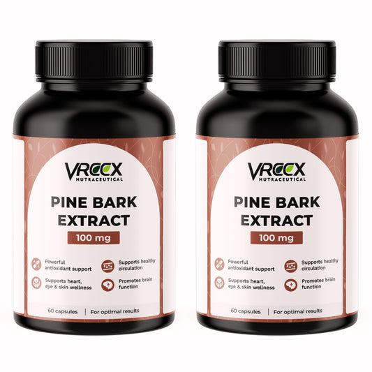 VREEX Pine Bark Extract 100mg Capsules | Natural Antioxidant Support | Helps Maintain Circulation, Skin & General Wellness | Herbal Supplement- 60 Veg Capsules (Pack of 2)