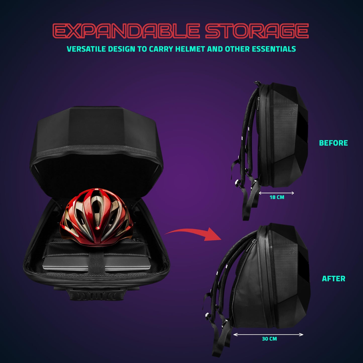 Hookaba Eye Rover LED Backpack 31L | Motorcycle Riding Bag with Programmable Screen | App Control & Water Resistant | Unisex Expandable Daypack for College, Travel, Laptop, Helmet (Eye Rover Junior)