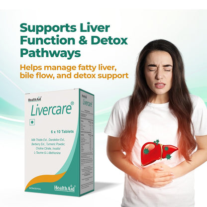 HealthAid Livercare – Liver Detox Supplement with Milk Thistle, Dandelion, Choline & Inositol | Supports Healthy Liver Function & Metabolism | For Men & Women | 60 Tablets