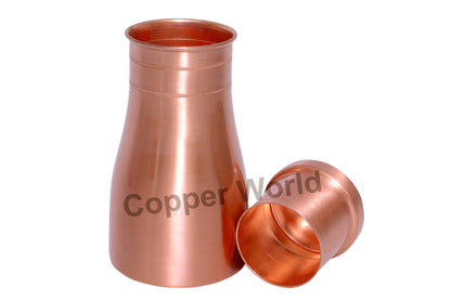 Copper World® Plain Copper Bedroom Bottle with INBUILT Glass DRINKWARE Vessels Modern Design Brown Color with AYURVEDIC Health Benefits 1000ML (1 Litre)