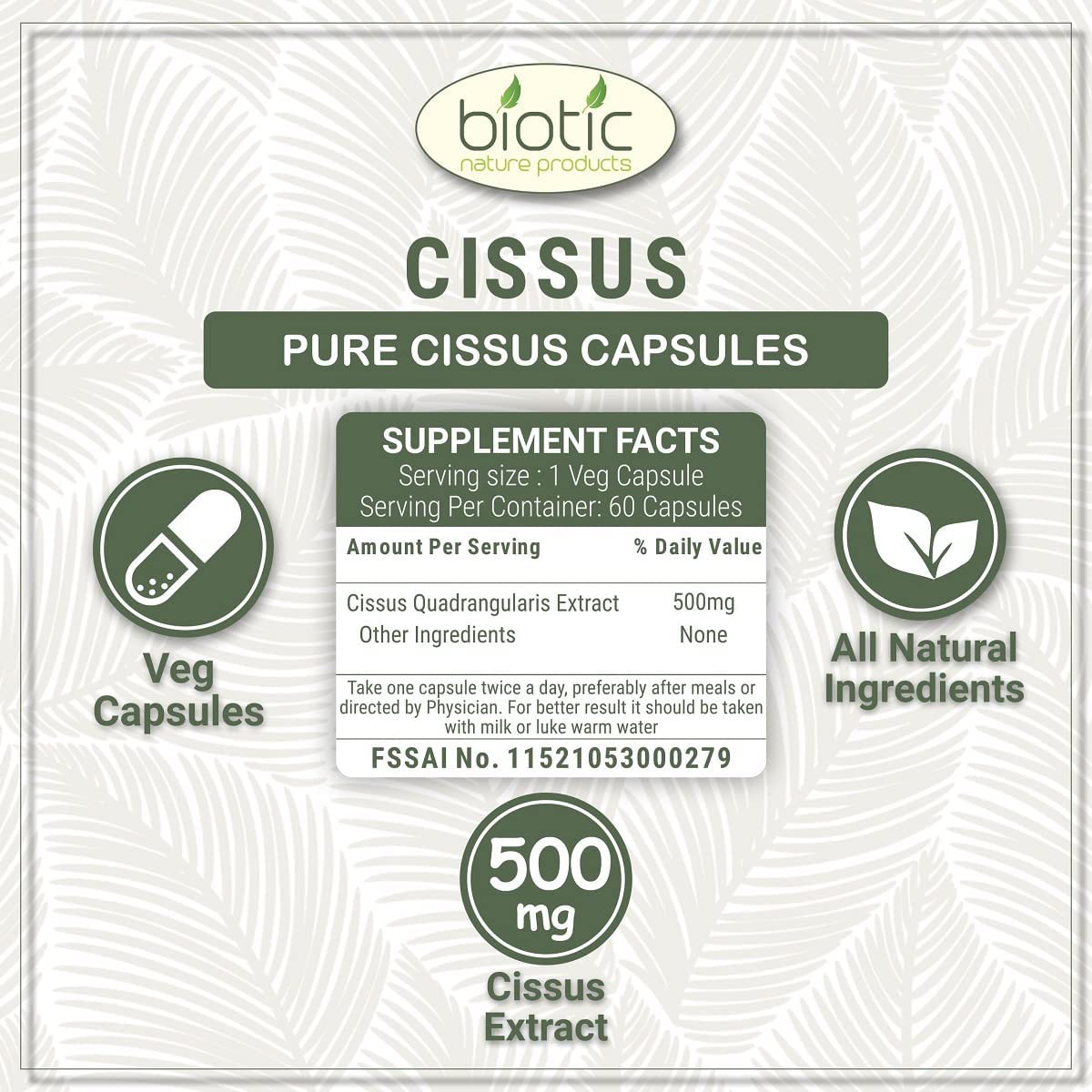 Biotic Cissus quadrangularis Extract Capsules and Boswellia Serrata Capsules (Shallaki) Extract - 120 Veg Capsules