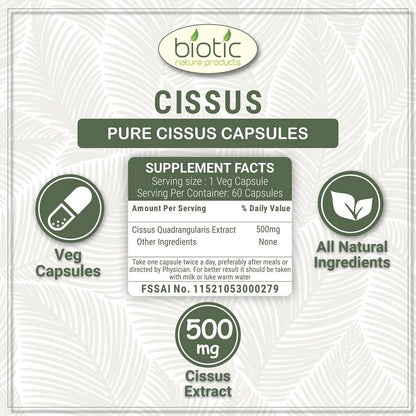 Biotic Cissus quadrangularis Extract Capsules and Boswellia Serrata Capsules (Shallaki) Extract - 120 Veg Capsules