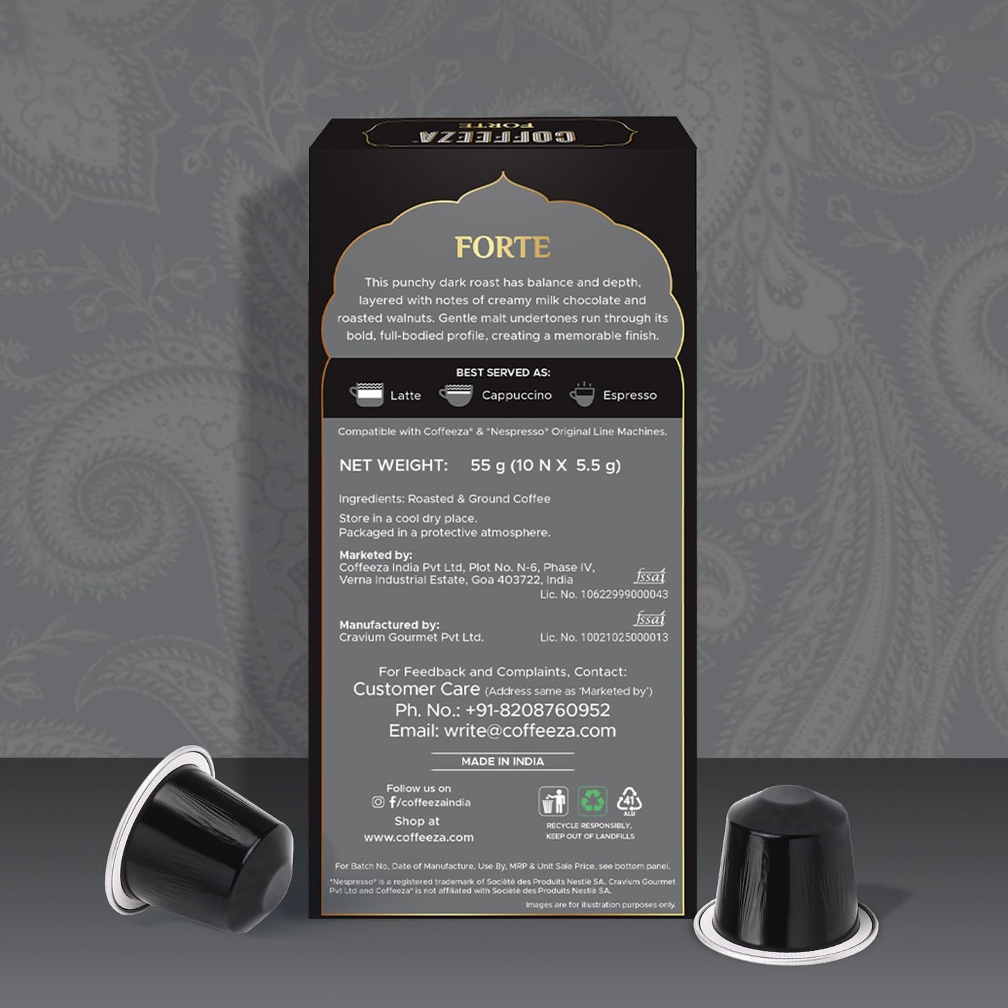 COFFEEZA Forte Aluminium Coffee Capsules, Intensity 12/10 - Nespresso Compatible Coffee Pods (Box Of 10), 90 Gram