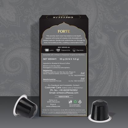 COFFEEZA Forte Aluminium Coffee Capsules, Intensity 12/10 - Nespresso Compatible Coffee Pods (Box Of 10), 90 Gram