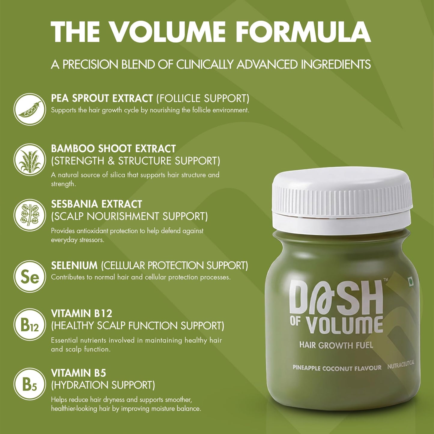 DASH OF VOLUME Hair Growth Shots | Targets Hair Thinning, Hair Fall & Weak Roots | Supports Hair Growth & Volume | Pack Of 6 (6x60 ML) Wellness Shots