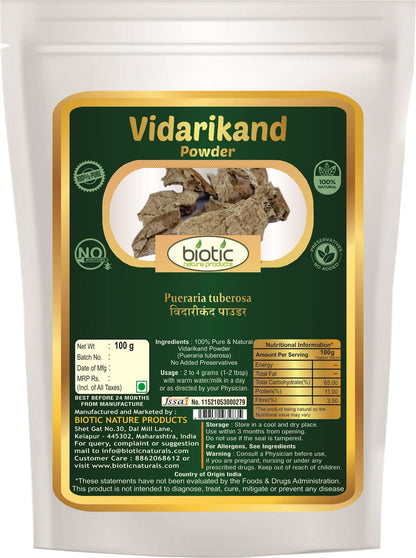 Biotic Natural Vidarikand Powder 100gm - Vidari Kand Churna - Original- image 2