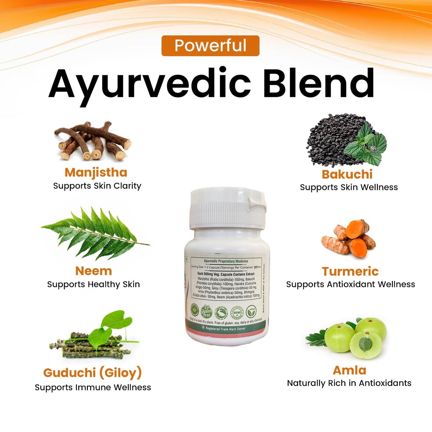 Twakdetox Skin Care Vegan Capsules (60) | Ayurvedic Skin Detox Supplement for Acne, Pimples, Clear & Glowing Skin | Blood Purifier Formula